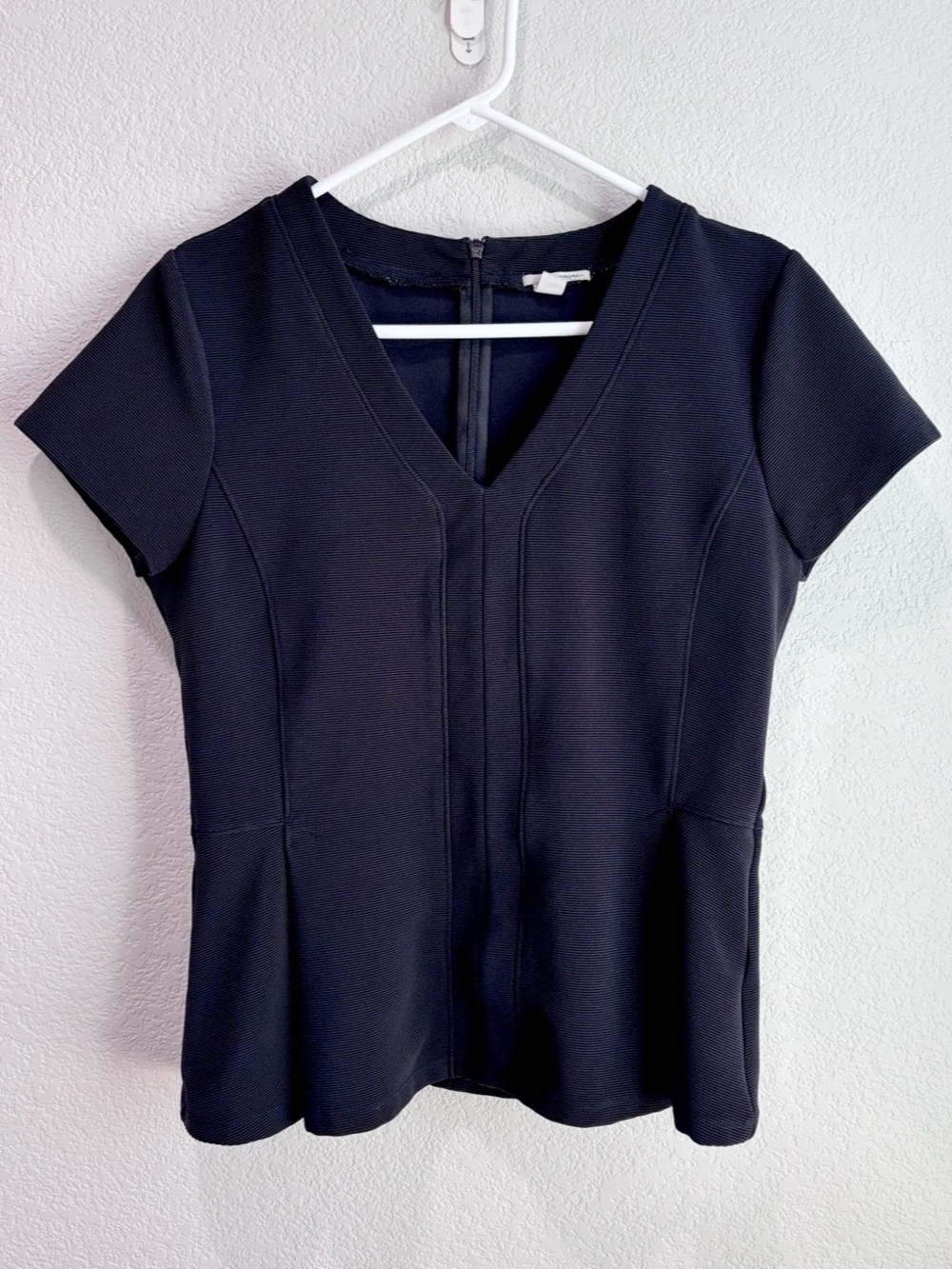 Halogen Ottoman Knit V-Neck Peplum Top Black Large